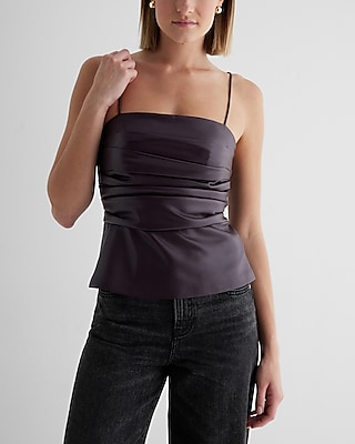 Faux Leather Pleated Peplum Cami