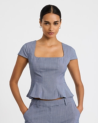 Signature Stretch Square Neck Seamed Peplum Tailored Tank | Express