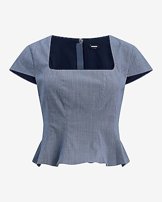 Square Neck Short Sleeve Tailored Peplum Top