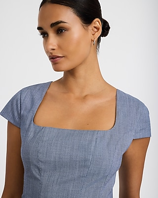 Square Neck Short Sleeve Tailored Peplum Top
