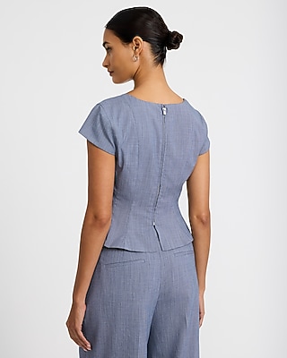 Square Neck Short Sleeve Tailored Peplum Top