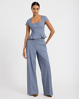 Square Neck Short Sleeve Tailored Peplum Top