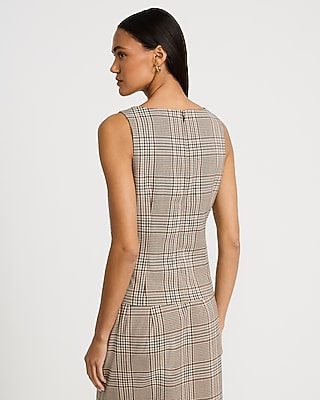 Plaid Boat Neck Novelty Button Front Tailored Top