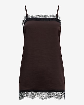 Satin Lace Trim Square Neck Tunic Cami