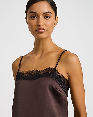 Satin Lace Trim Square Neck Tunic Cami