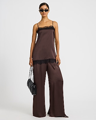 Satin Lace Trim Square Neck Tunic Cami