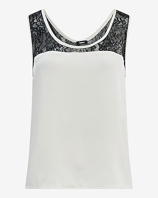 Satin Lace Pieced Scoop Neck Tank