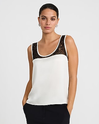Satin Lace Pieced Scoop Neck Tank