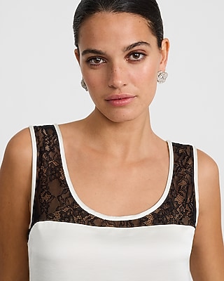 Satin Lace Pieced Scoop Neck Tank