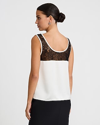 Satin Lace Pieced Scoop Neck Tank