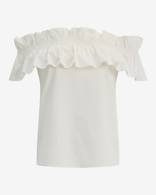Stretch Cotton Poplin Off The Shoulder Ruffle Top