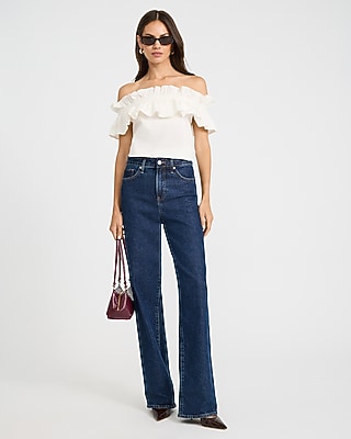 Stretch Cotton Poplin Off The Shoulder Ruffle Top