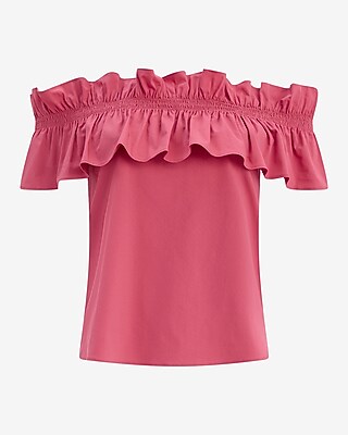 Stretch Cotton Poplin Off The Shoulder Ruffle Top - thumbnail 8