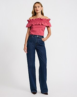 Stretch Cotton Poplin Off The Shoulder Ruffle Top - thumbnail 7