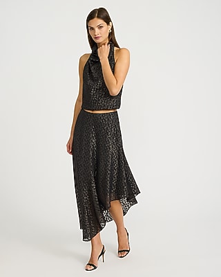 Polka Dot Metallic Halter Cowl Neck Top