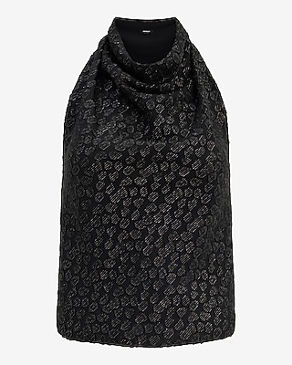 Polka Dot Metallic Halter Cowl Neck Top