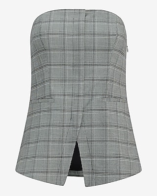 Plaid Strapless Cutaway Tailored Tube Top