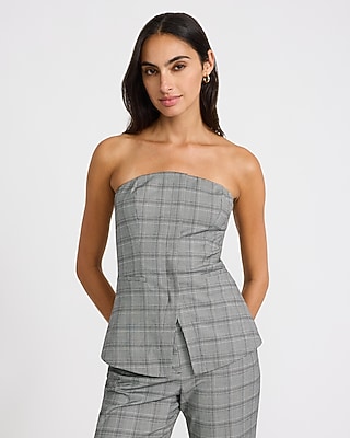 Plaid Strapless Cutaway Tailored Tube Top