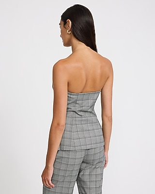 Plaid Strapless Cutaway Tailored Tube Top