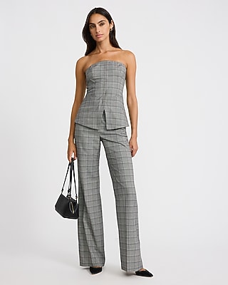 Plaid Strapless Cutaway Tailored Tube Top