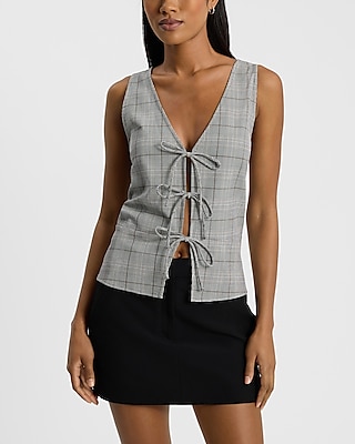 Plaid Tie Front Tank