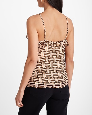 Printed Ruffle Halter Neck Tank