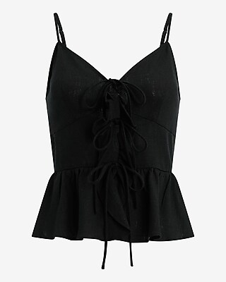 BCBGMAXAZRIA Women's Fit And Flare Peplum Top – 100% Cotton Tie-Strap Tank With Zipper Back - View #3