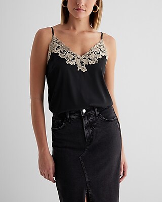 Satin V-Neck Lace Trim Downtown Cami