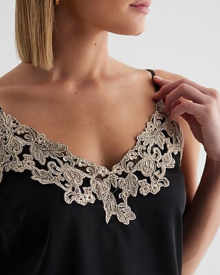 Satin V-Neck Lace Trim Downtown Cami