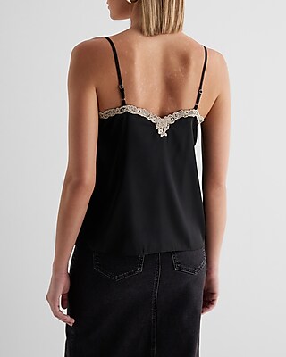 Satin V-Neck Lace Trim Downtown Cami