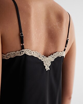 Satin V-Neck Lace Trim Downtown Cami