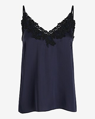 Satin V-Neck Lace Trim Downtown Cami