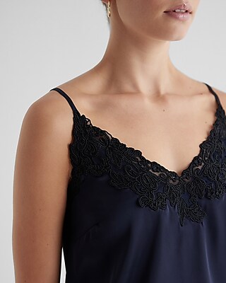 Satin V-Neck Lace Trim Downtown Cami
