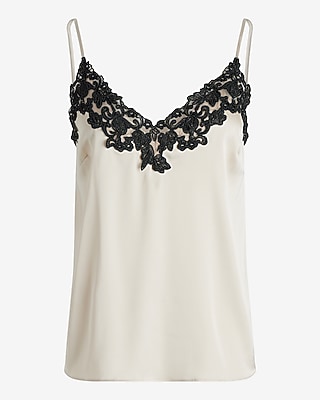 Satin V-Neck Lace Trim Downtown Cami