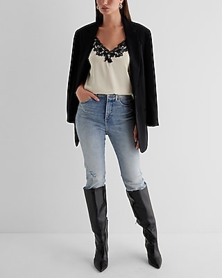 Satin V-Neck Lace Trim Downtown Cami