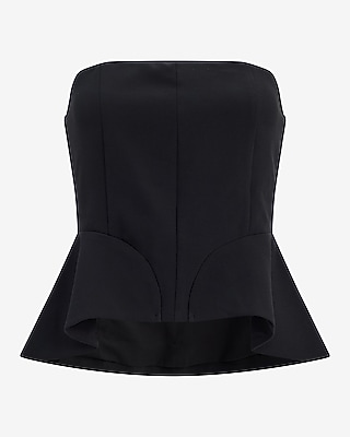 Studio Stretch Twill Strapless Seamed Peplum Tube Top
