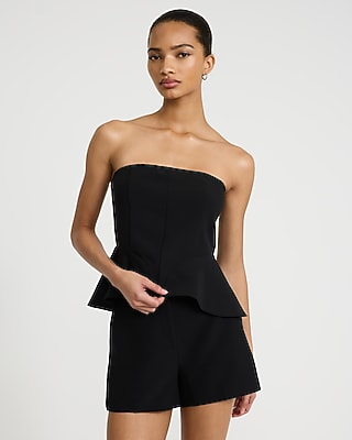 Studio Stretch Twill Strapless Seamed Peplum Tube Top