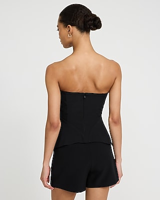Studio Stretch Twill Strapless Seamed Peplum Tube Top