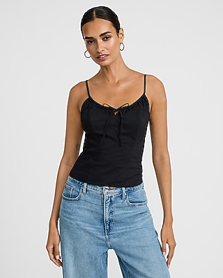 Fitted Ruched Tie Neck Smocked Back Cami | Express
