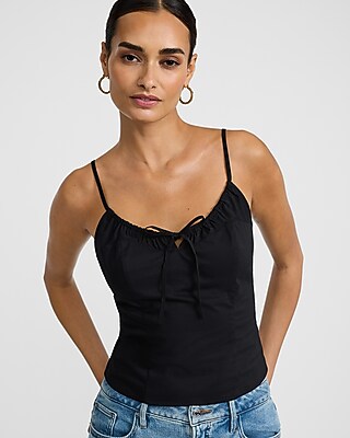 Fitted Ruched Tie Neck Smocked Back Cami | Express