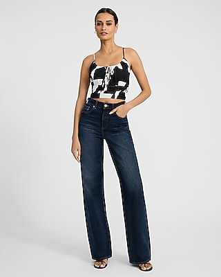 Printed Scoop Neck Smocked Tie Front Cami