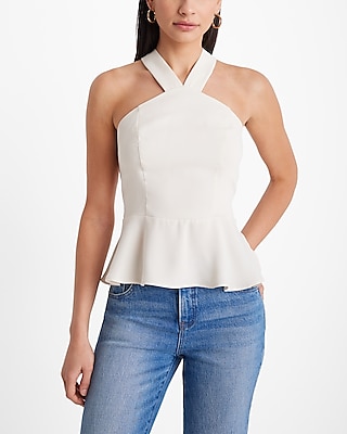 Halter Neck Cross Back Peplum Top