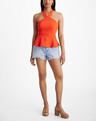 Halter Neck Cross Back Peplum Top | Express