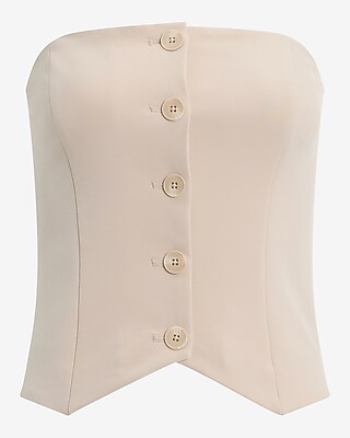Studio Stretch Twill Strapless Button Front Tailored Tube Top