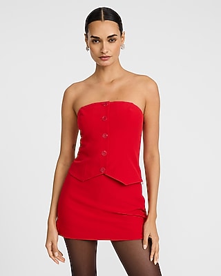 Signature Stretch Strapless Button Front Tailored Tube Top - image 2