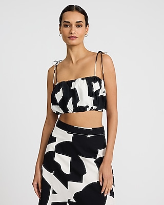 Printed Tie Strap Cropped Bubble Cami