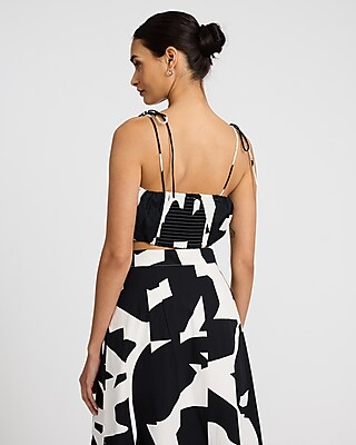 Printed Tie Strap Cropped Bubble Cami