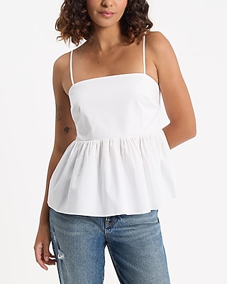 Square Neck Flutter Sleeve Peplum Babydoll Top | Express