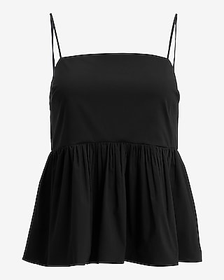 Poplin Square Neck Peplum Babydoll Cami | Express