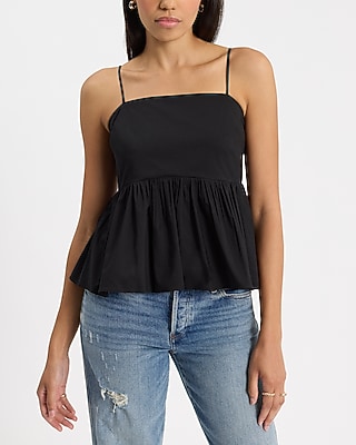 Poplin Square Neck Peplum Babydoll Cami | Express